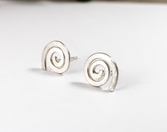 Hammered Silver Spiral Earrings - Geometric Earrings - Rustic Jewellery - Silver Stud Earrings - Modern Minimal Jewelry - Earring Studs