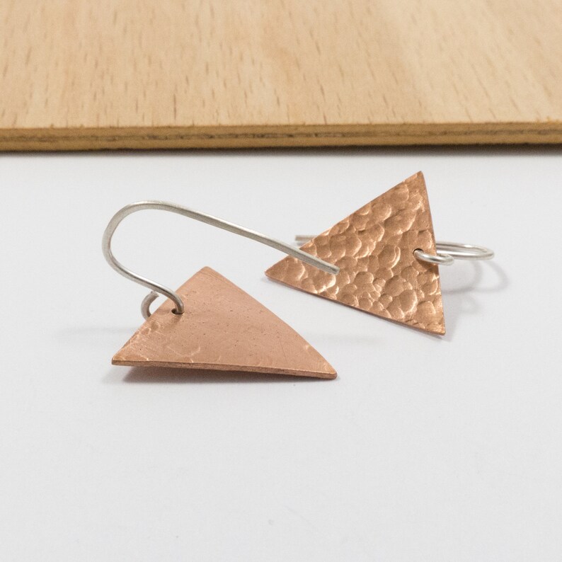 Copper Triangle Rings Hammered Copper Triangle Earrings - Copper Jewellery - Geometric ...