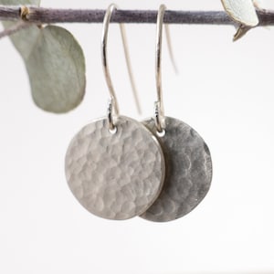 Round Silver Drop Earrings - Hammered Silver Earrings - Round Dangle Earrings