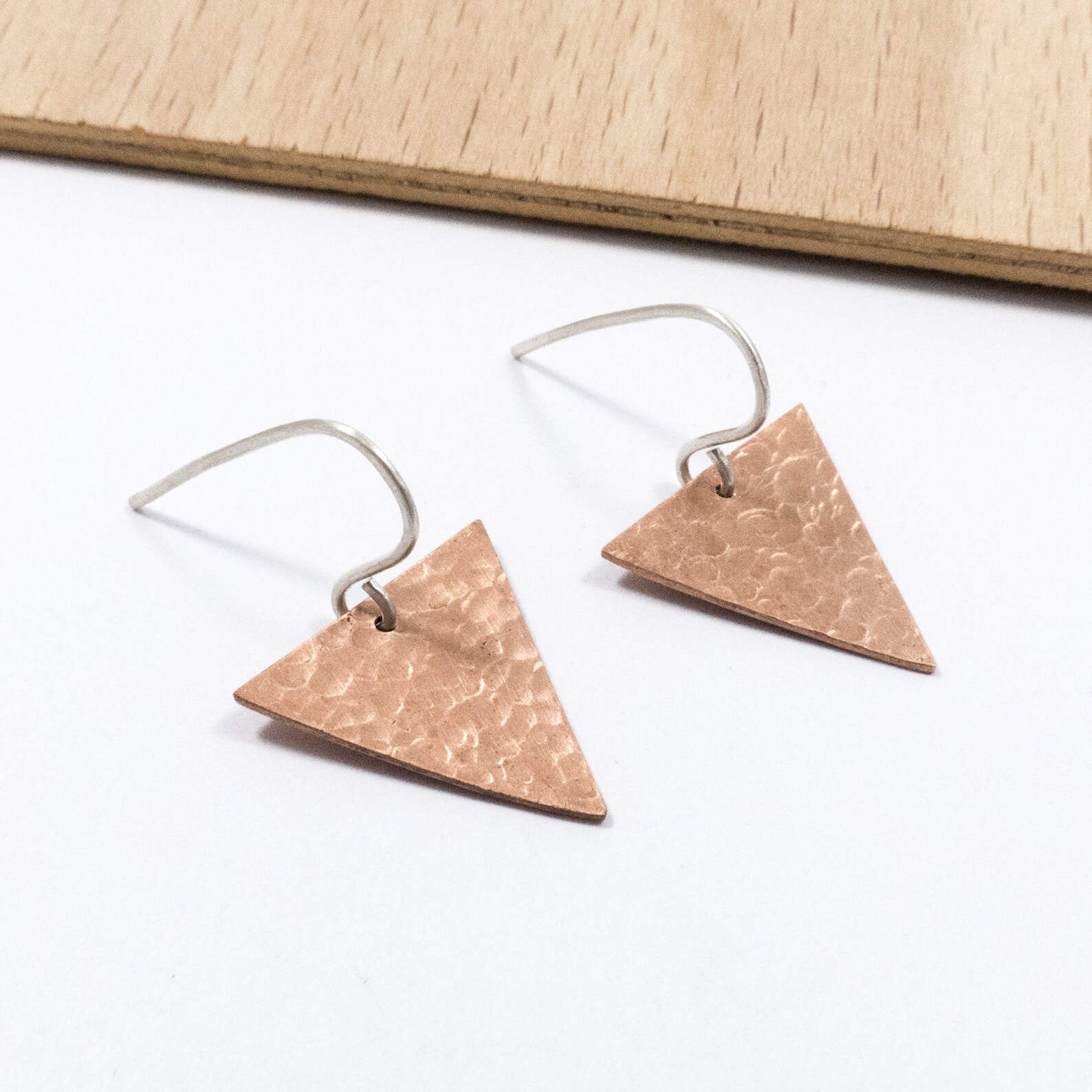 Copper Triangle Rings Hammered Copper Triangle Earrings - Copper Jewellery - Geometric ...