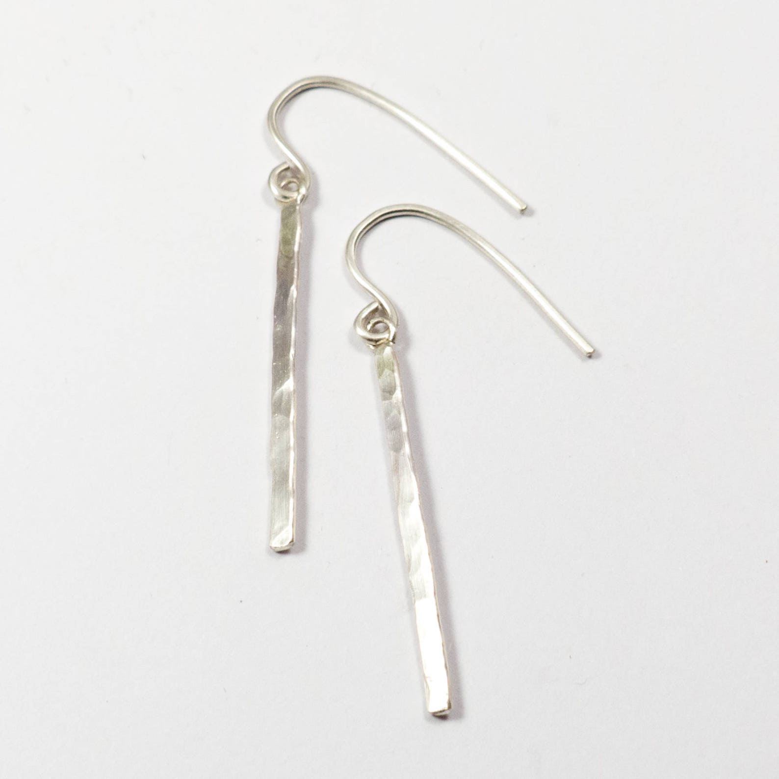 Hammered Silver Bar Earrings Silver Drop Earrings Modern Etsy