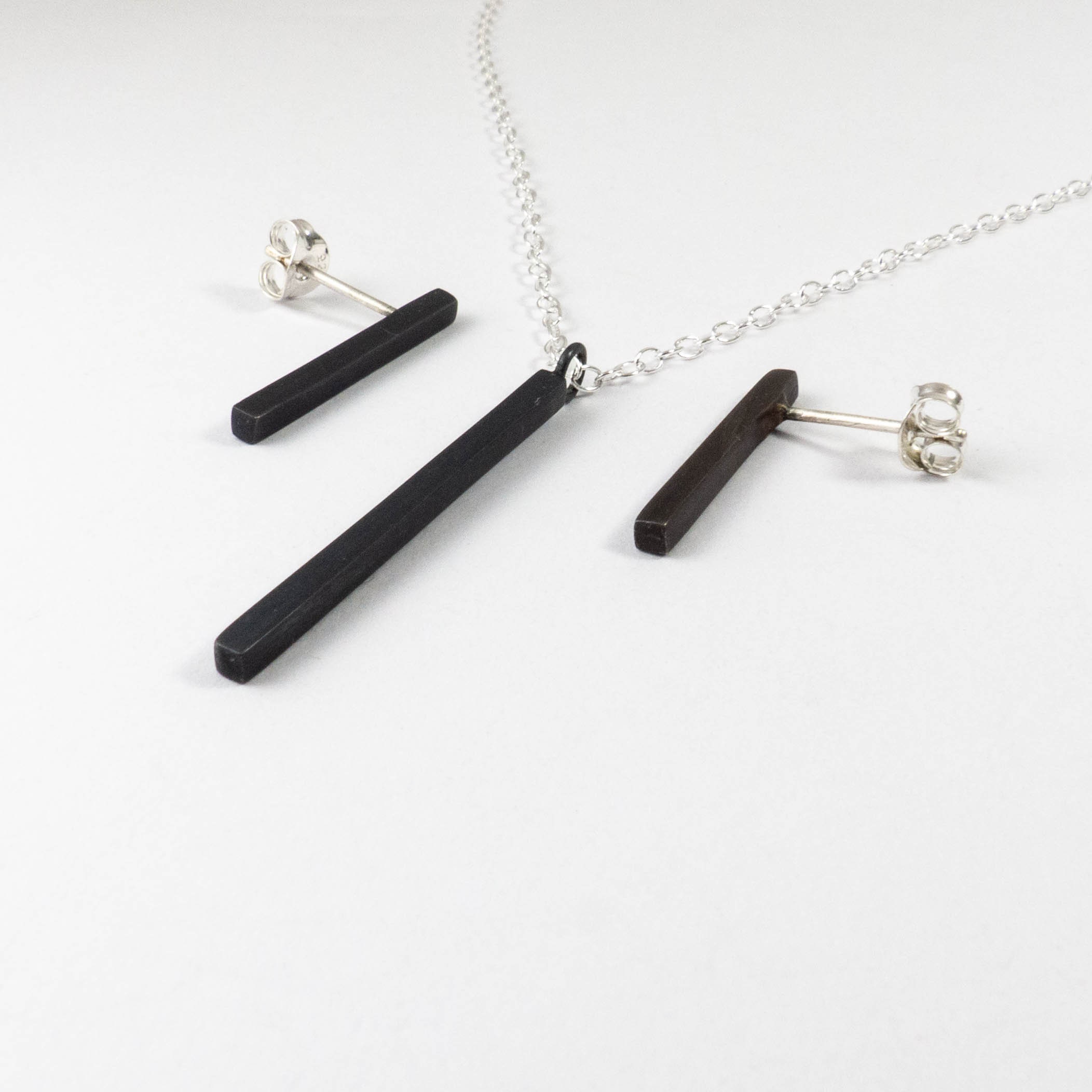 Vertical Bar Pendant Necklace & Earrings Set - Minimalist Stainless Steel Y-Necklace With Dangle Earrings - View #11