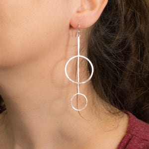 Silver Drop Earrings - Sterling Silver Statement Earrings - Dangle Earrings - Hammered Silver Earrings- Modern Minimalist Geometric Earrings