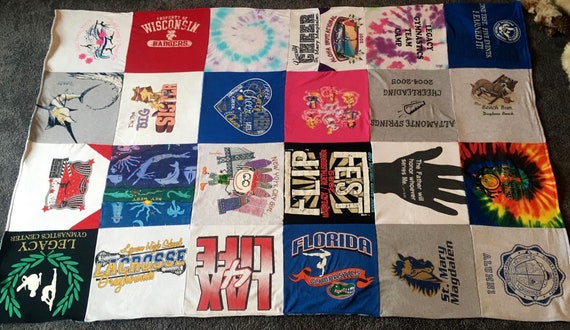 Custom T-Shirt Memory Quilt Blanket 24 Squares | Etsy