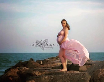 Tara Maternity Gown / Materntiy Dress in Chiffon with Knit Bandeau Top, Maternity Photography Prop, Maternity Prop, Belly Dress,