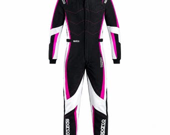 Sparco kartracepak, go-kart racepak, roze-zwarte motorsport overall
