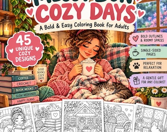Libro da colorare "Messy Chignon Cozy Days" / 45 disegni audaci e facili (download in PDF)