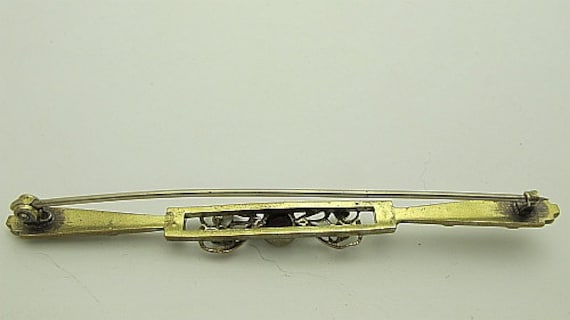 Antique handcrafted bar pin set with zircon and a… - image 2