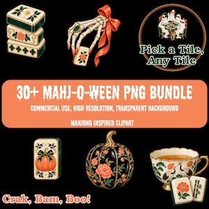 Mahj-O-Ween Halloween Mahjong PNG-paket, 30+ läskiga spelkvällar Clipart (Kommersiellt bruk)