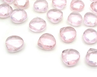 Light Rose Pink Glass Briolette Beads 13-14 mm Faceted Pear Pink Heart Drops for Earrings and Necklaces