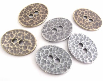 TierraCast Oval 2-Hole Metal Buttons Leather Bracelet Clasp Hammertone Antique Brass, Copper, Pewter Hammered Finish 15x19mm ( 3 or 6 pcs)