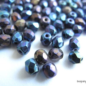 Blue Iris Czech Glass Beads 4mm or 6mm Fire Polished Loose Beads 50 100 600 pc image 1