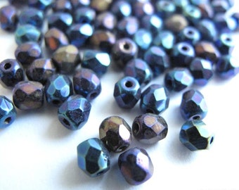 Blue Iris Czech Glass Beads  4mm or 6mm Fire Polished Loose Beads 50 - 100 - 600 pc