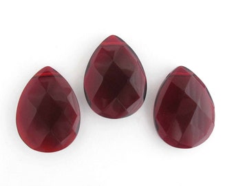 Dark Ruby Red Large Pear Focal Bead 30x40 mm Faceted Quartz Glass Pendant Teardrop for Necklaces - 1 pc, 3 pc, 5 pc, 10 pc