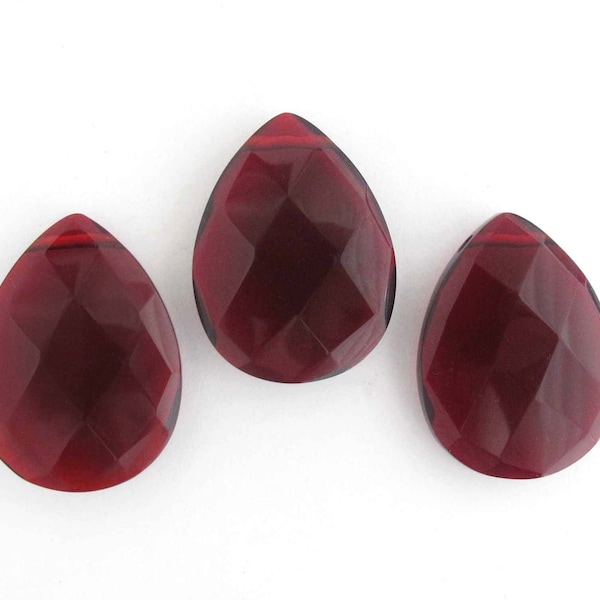 Dark Ruby Red Large Pear Focal Bead 30x40 mm Faceted Quartz Glass Pendant Teardrop for Necklaces - 1 pc, 3 pc, 5 pc, 10 pc