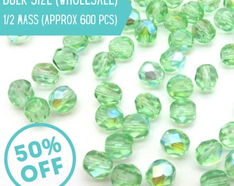 Mint Green A/B 6mm Czech Glass Beads BULK - Fire Polished Aurora Borealis Round Faceted Beads Light Green Pastel Beads 1/2mass approx 600 pc