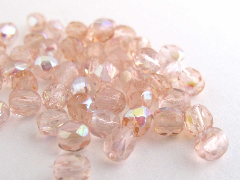 Pink A/B 4mm Czech Glass Beads Fire Polished Aurora Borealis Round Glass Faceted Beads, Loose Beads 50 100 600 pieces image 5