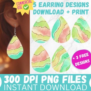 Spring Marble Earrings Sublimation Designs Multicolor Abstract PRINTABLE Teardrop Earring PNG Digital File Tear Drop Earring Instant image 1