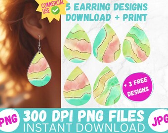 Spring Marble Earrings Sublimation Designs Multicolor Abstract PRINTABLE Teardrop Earring PNG Digital File Tear Drop Earring Instant