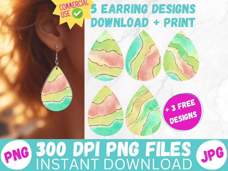 Spring Marble Earrings Sublimation Designs Multicolor Abstract PRINTABLE Teardrop Earring PNG Digital File Tear Drop Earring Instant image 1