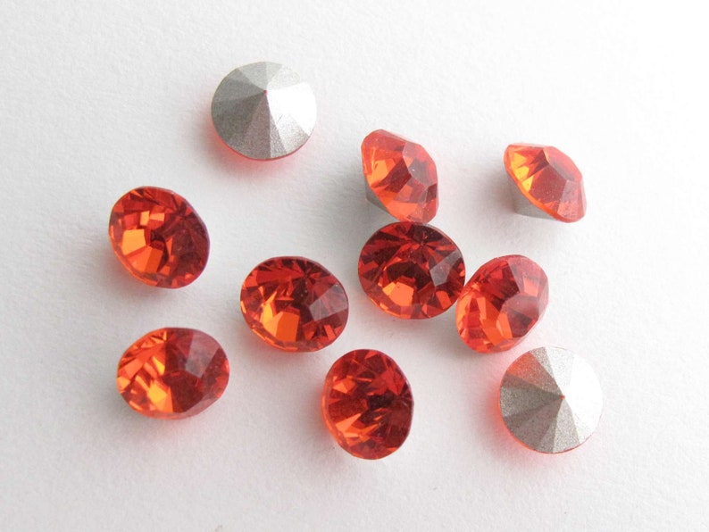 Chatons Hyacinth Orange Crystal Rhinestone Round Pointed Foil Back Glass Gems Embellishments Set of 10 Size SS29 / 6mm image 1