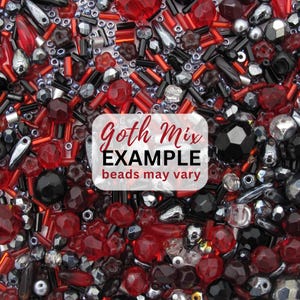 Bead Soup Bead Mix 3oz - Glass Beads Bulk Multicolor Beads Surprise Grab Bag Mixed Lot Loose Beads Destash for Beading and Embellishment Goth(black/red/grey)