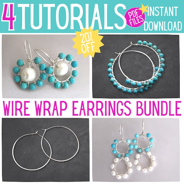 Wire Wrap Tutorial BUNDLE 4 PDF Tutorials Wire Jewelry Hoop Earrings Wirewrapping Instructional Instant Download How To Files