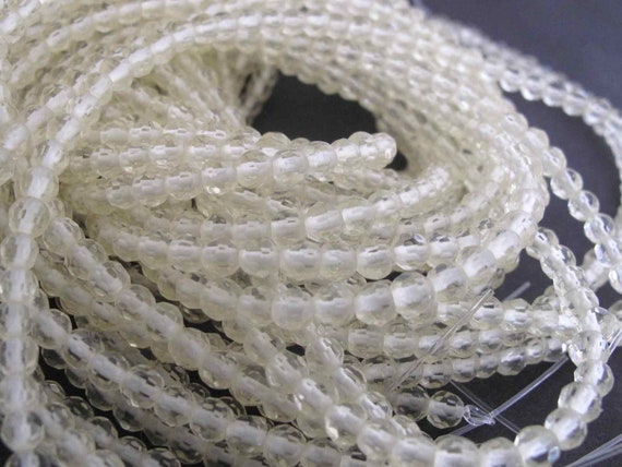 Light Yellow Jonquil 4mm Faceted Glass Beads - Pale Yellow
