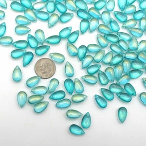 Mermaid Beads Aqua Blue Drops 8x14mm Smooth Glass Teardrop Briolettes, Mermaidcore Iridescent Puffy Drops for DIY Jewelry image 2