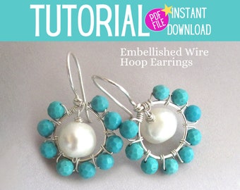 Wire Wrap Tutorial Circle Halo Hoop Earrings, PDF Tutorial, Jewelry Making Instructional How-To