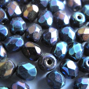 Blue Iris Czech Glass Beads 4mm or 6mm Fire Polished Loose Beads 50 100 600 pc image 2