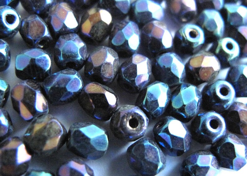 Blue Iris Czech Glass Beads 4mm or 6mm Fire Polished Loose Beads 50 100 600 pc image 2