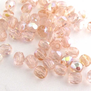 Pink A/B 4mm Czech Glass Beads Fire Polished Aurora Borealis Round Glass Faceted Beads, Loose Beads 50 100 600 pieces image 3