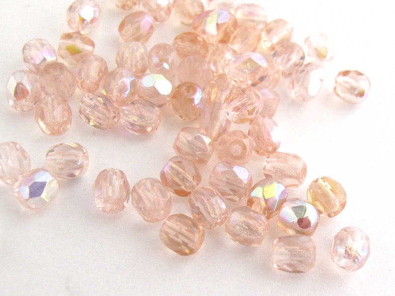Pink A/B 4mm Czech Glass Beads Fire Polished Aurora Borealis Round Glass Faceted Beads, Loose Beads 50 100 600 pieces image 3
