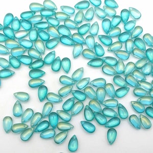 Mermaid Beads Aqua Blue Drops 8x14mm Smooth Glass Teardrop Briolettes, Mermaidcore Iridescent Puffy Drops for DIY Jewelry image 6