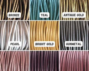 2mm Metallic Leather Cord 9 Colors 3 or 5 Yards Round Leather Necklace Cord