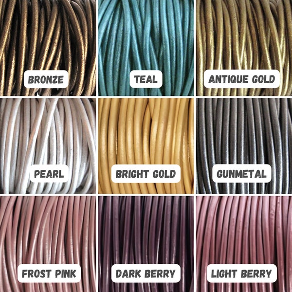 2mm Metallic Leather Cord 9 Colors 3 or 5 Yards Round Leather Necklace Cord