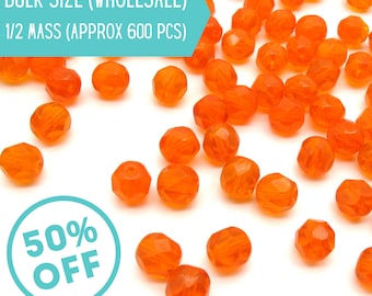 Hyacinth Orange 6mm Czech Glass Beads BULK Halloween Beads Fire Polished Round Glass Faceted Beads Loose Beads 1/2 Mass (approx 600pc)