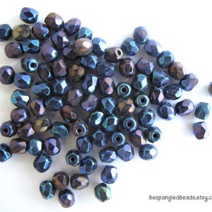 Blue Iris Czech Glass Beads 4mm or 6mm Fire Polished Loose Beads 50 100 600 pc image 5