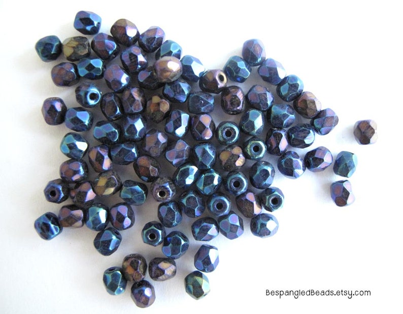 Blue Iris Czech Glass Beads 4mm or 6mm Fire Polished Loose Beads 50 100 600 pc image 5