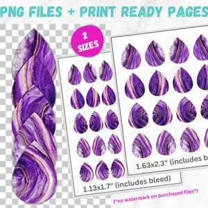 Sublimation Earring Designs PRINTABLE Teardrop Earring PNG Purple Watercolor Agate Digital Collage Sheet Tear Drop Earrings Instant Files image 2