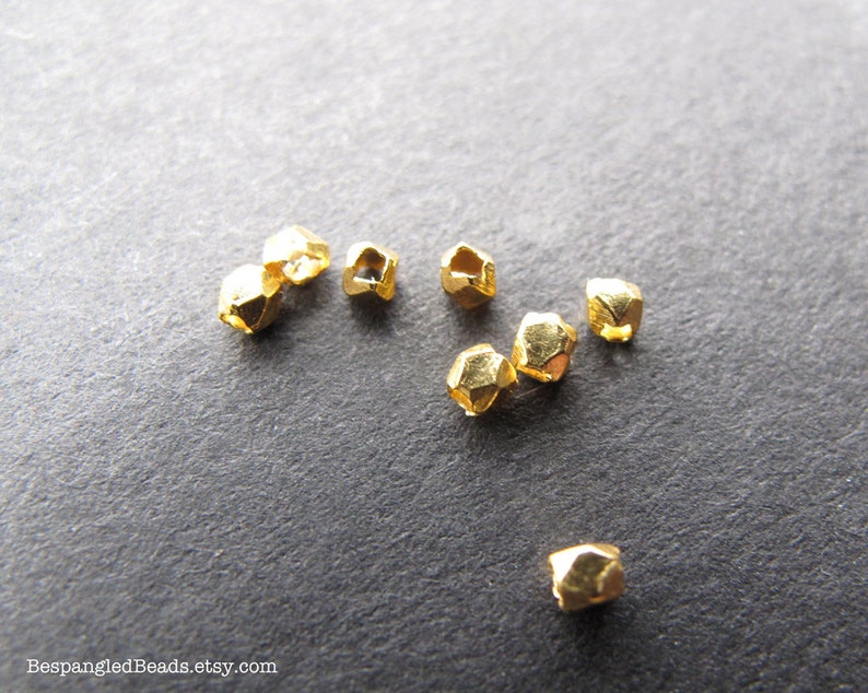 Gold Nugget Beads, Vermeil Style 1 2 mm Facet Spacer Beads, .8 .9mm hole 3 or 6 inches image 3