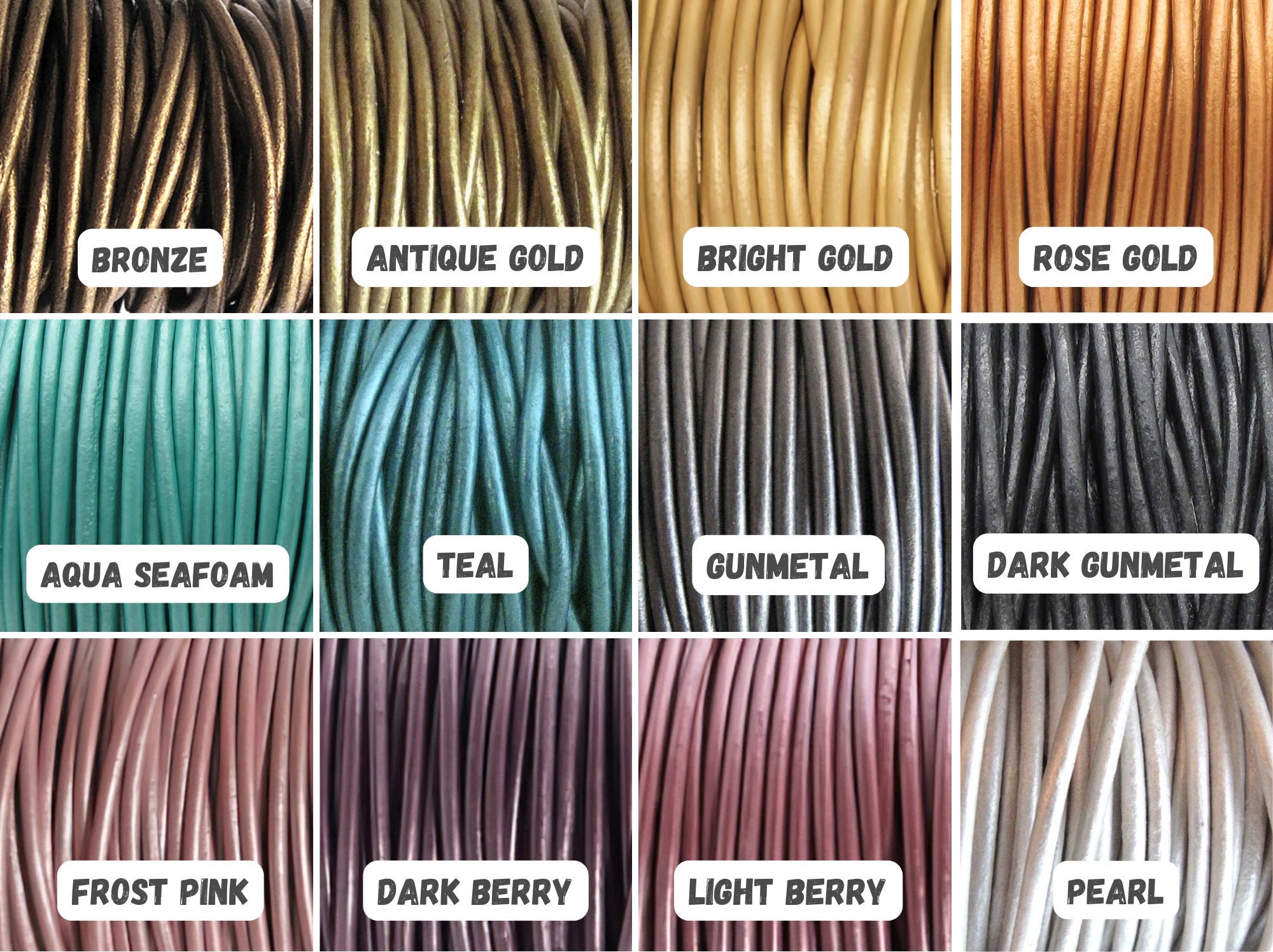 Metallic Leather Necklace Cord, 2 mm