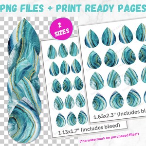 Sarcelle Aquarelle Agate Sublimation Boucle doreille Conceptions IMPRIMABLE Boucle doreille en forme de larme PNG Feuille de collage numérique Tear Drop Boucles doreilles DIY Fichiers instantanés image 2