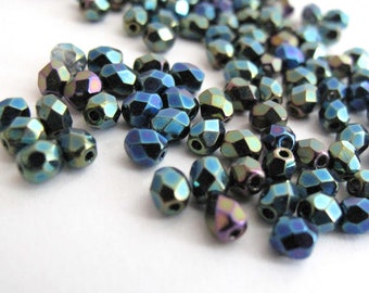 Green Iris Czech Glass Beads Fire Polished Loose Beads 50 - 100 - 600 pc (4mm 6mm 8mm)