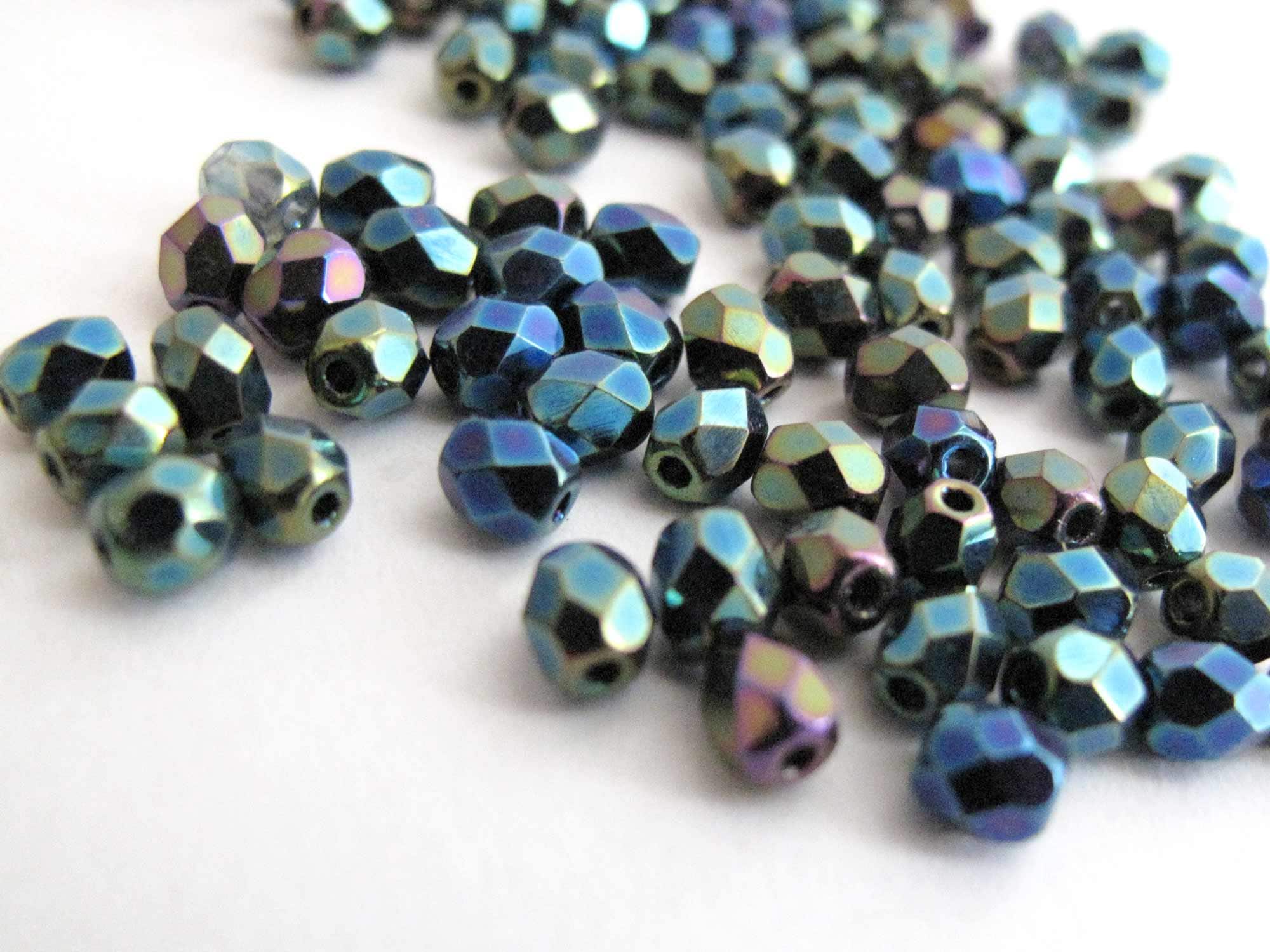 Green Iris Czech Glass Beads Fire Polished Loose Beads 50 - 100