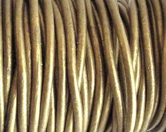 2mm Round Metallic Antique Gold Leather Cord for jewelry making (2, 3 or 5 YARDS) - great for necklaces and bracelets