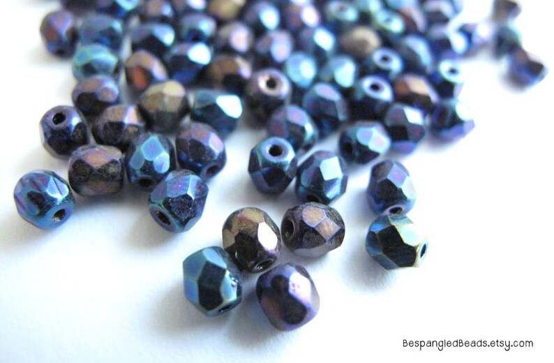 Blue Iris Czech Glass Beads 4mm or 6mm Fire Polished Loose Beads 50 100 600 pc image 1