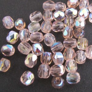 Pink A/B 4mm Czech Glass Beads Fire Polished Aurora Borealis Round Glass Faceted Beads, Loose Beads 50 100 600 pieces image 4