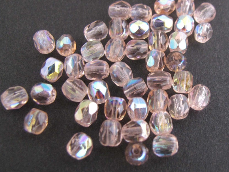 Pink A/B 4mm Czech Glass Beads Fire Polished Aurora Borealis Round Glass Faceted Beads, Loose Beads 50 100 600 pieces image 4